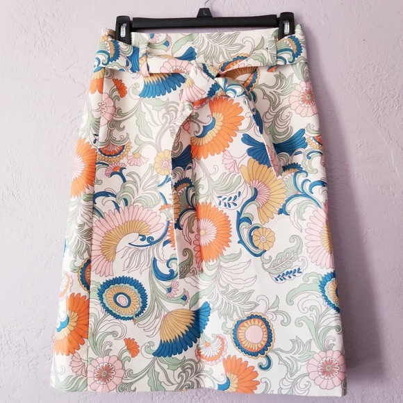 J CREW size 00 women’s tie-waist a line ornate floral lined skirt work wear boho - Picture 2 of 7